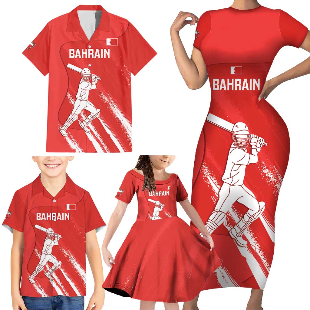 Custom Bahrain Cricket Family Matching Short Sleeve Bodycon Dress and Hawaiian Shirt Go Champions Grunge Style - Wonder Print Shop