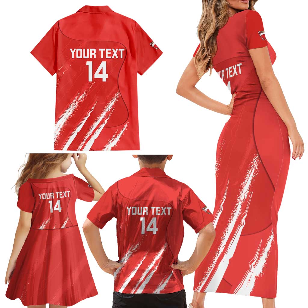 Custom Bahrain Cricket Family Matching Short Sleeve Bodycon Dress and Hawaiian Shirt Go Champions Grunge Style - Wonder Print Shop