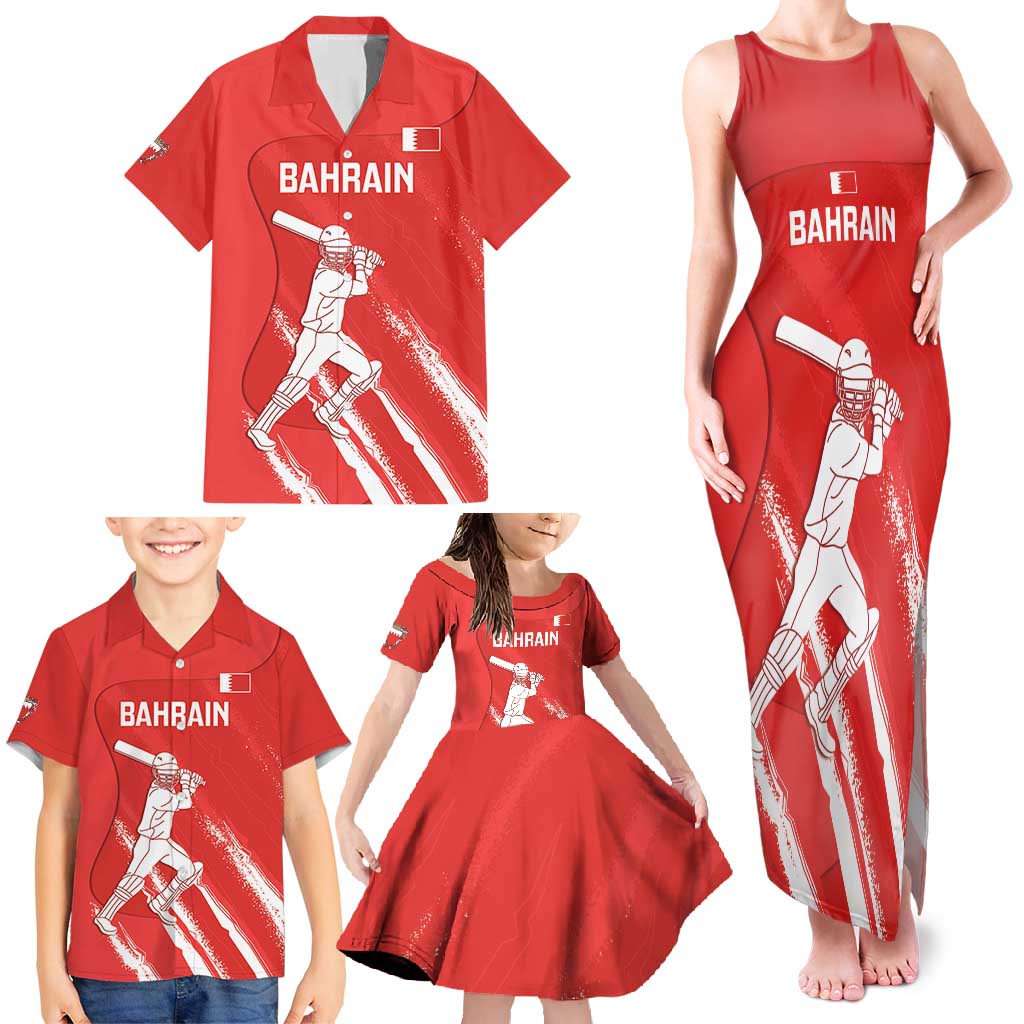 Custom Bahrain Cricket Family Matching Tank Maxi Dress and Hawaiian Shirt Go Champions Grunge Style - Wonder Print Shop
