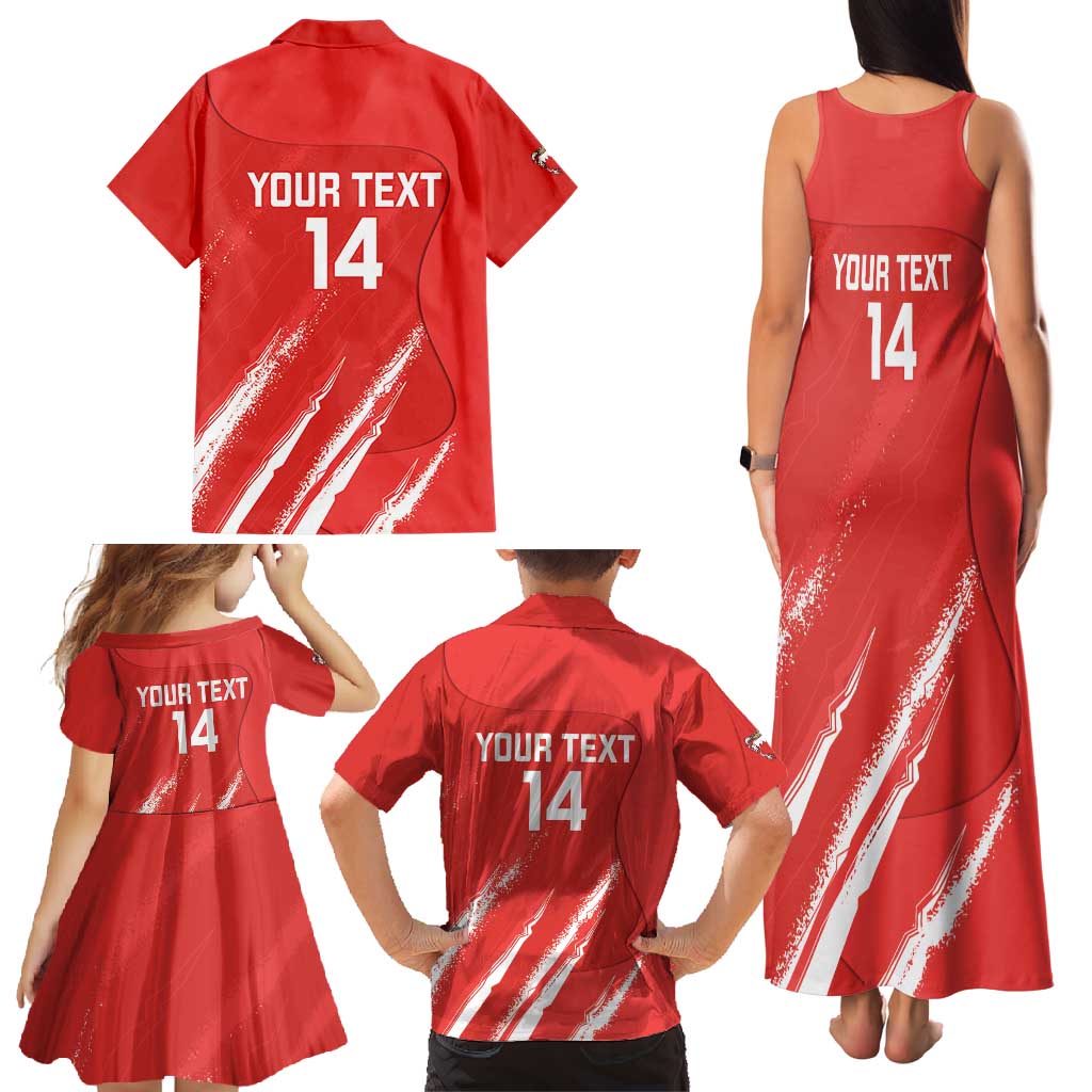 Custom Bahrain Cricket Family Matching Tank Maxi Dress and Hawaiian Shirt Go Champions Grunge Style - Wonder Print Shop