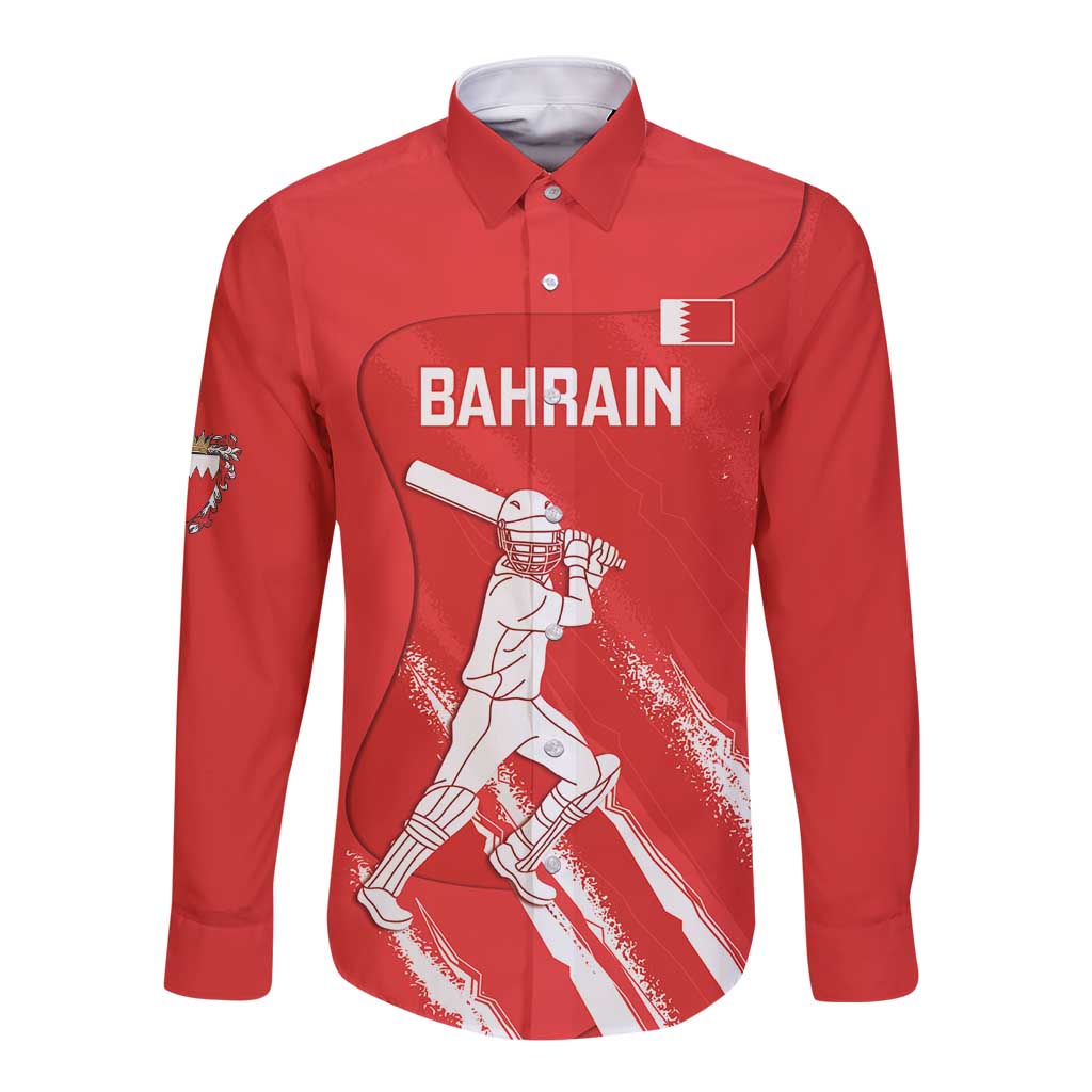 Custom Bahrain Cricket Long Sleeve Button Shirt Go Champions Grunge Style - Wonder Print Shop