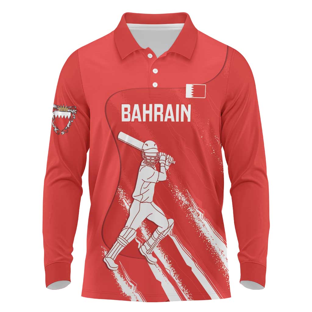 Custom Bahrain Cricket Long Sleeve Polo Shirt Go Champions Grunge Style - Wonder Print Shop