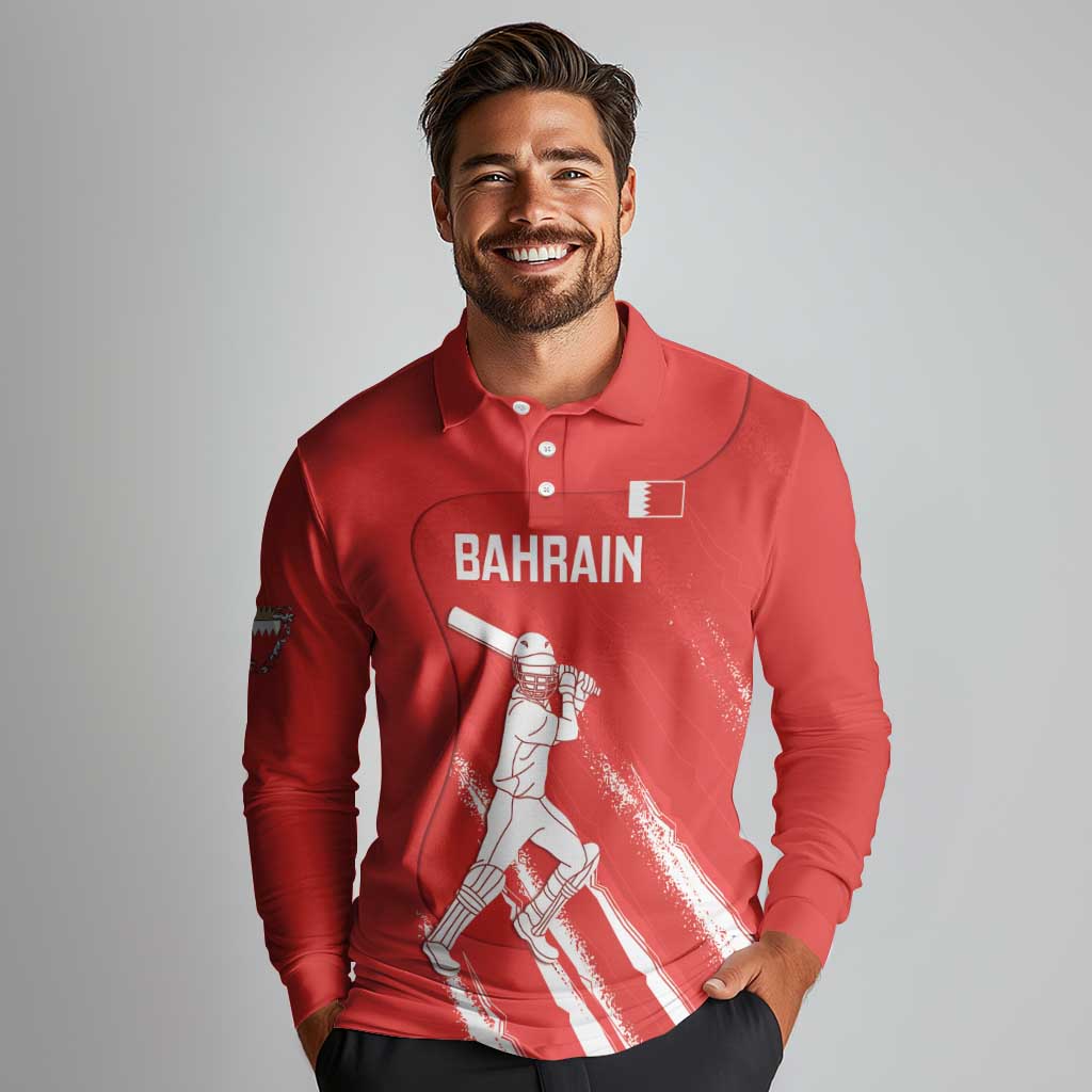 Custom Bahrain Cricket Long Sleeve Polo Shirt Go Champions Grunge Style - Wonder Print Shop