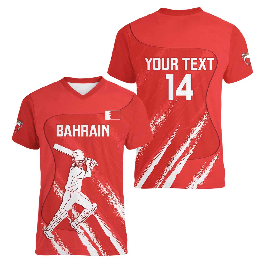 Custom Bahrain Cricket Women V-Neck T-Shirt Go Champions Grunge Style - Wonder Print Shop