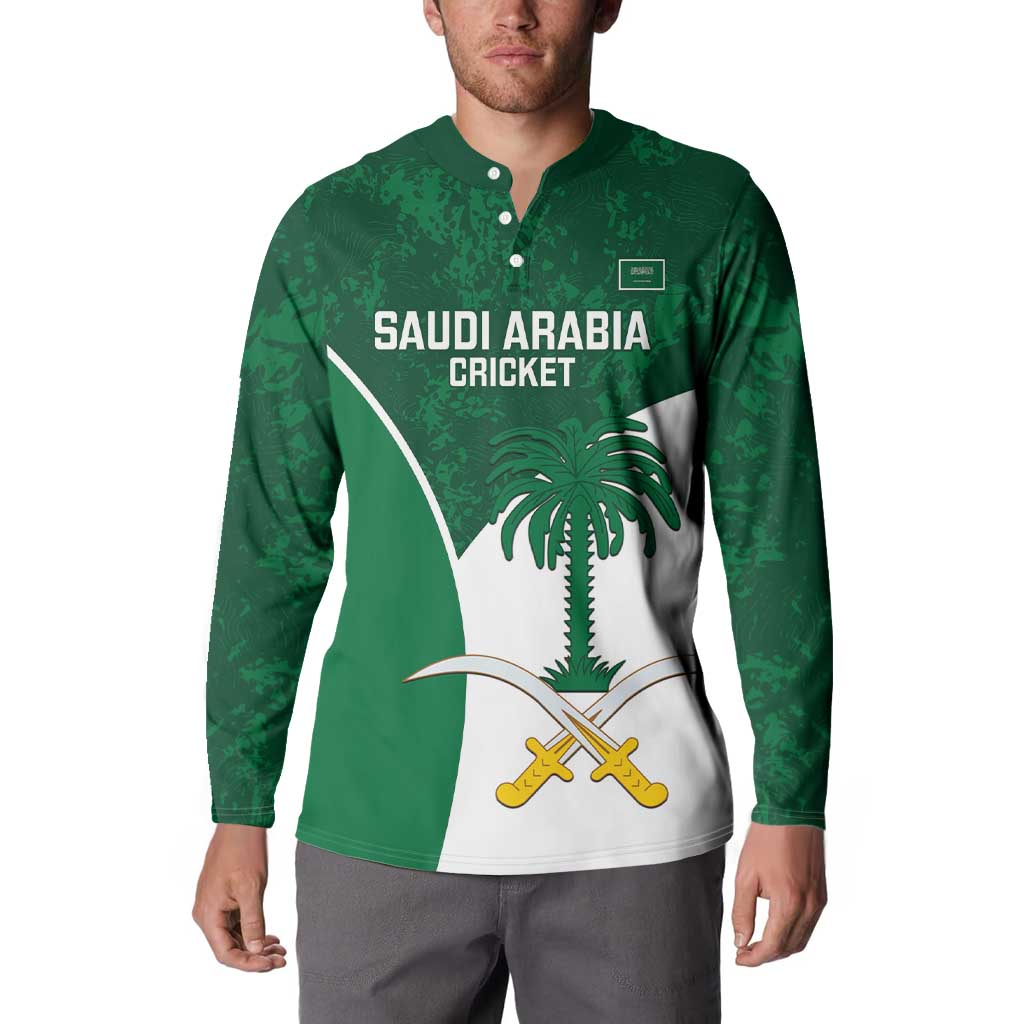 Custom Saudi Arabia Cricket Button Sweatshirt Go Champions Coat Of Arms Style - Wonder Print Shop