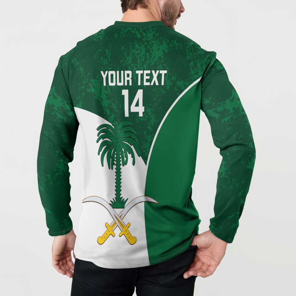 Custom Saudi Arabia Cricket Button Sweatshirt Go Champions Coat Of Arms Style - Wonder Print Shop