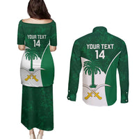 Custom Saudi Arabia Cricket Couples Matching Puletasi and Long Sleeve Button Shirt Go Champions Coat Of Arms Style - Wonder Print Shop