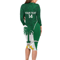 Custom Saudi Arabia Cricket Family Matching Long Sleeve Bodycon Dress and Hawaiian Shirt Go Champions Coat Of Arms Style - Wonder Print Shop