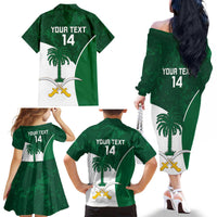 Custom Saudi Arabia Cricket Family Matching Off The Shoulder Long Sleeve Dress and Hawaiian Shirt Go Champions Coat Of Arms Style - Wonder Print Shop