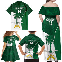 Custom Saudi Arabia Cricket Family Matching Off Shoulder Maxi Dress and Hawaiian Shirt Go Champions Coat Of Arms Style - Wonder Print Shop