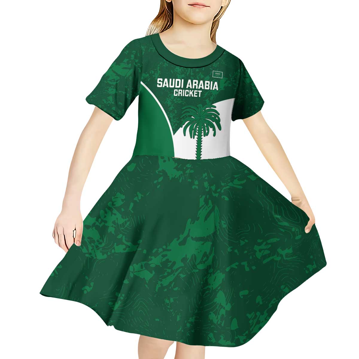 Custom Saudi Arabia Cricket Kid Short Sleeve Dress Go Champions Coat Of Arms Style - Wonder Print Shop