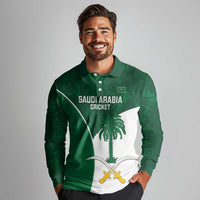 Custom Saudi Arabia Cricket Long Sleeve Polo Shirt Go Champions Coat Of Arms Style - Wonder Print Shop