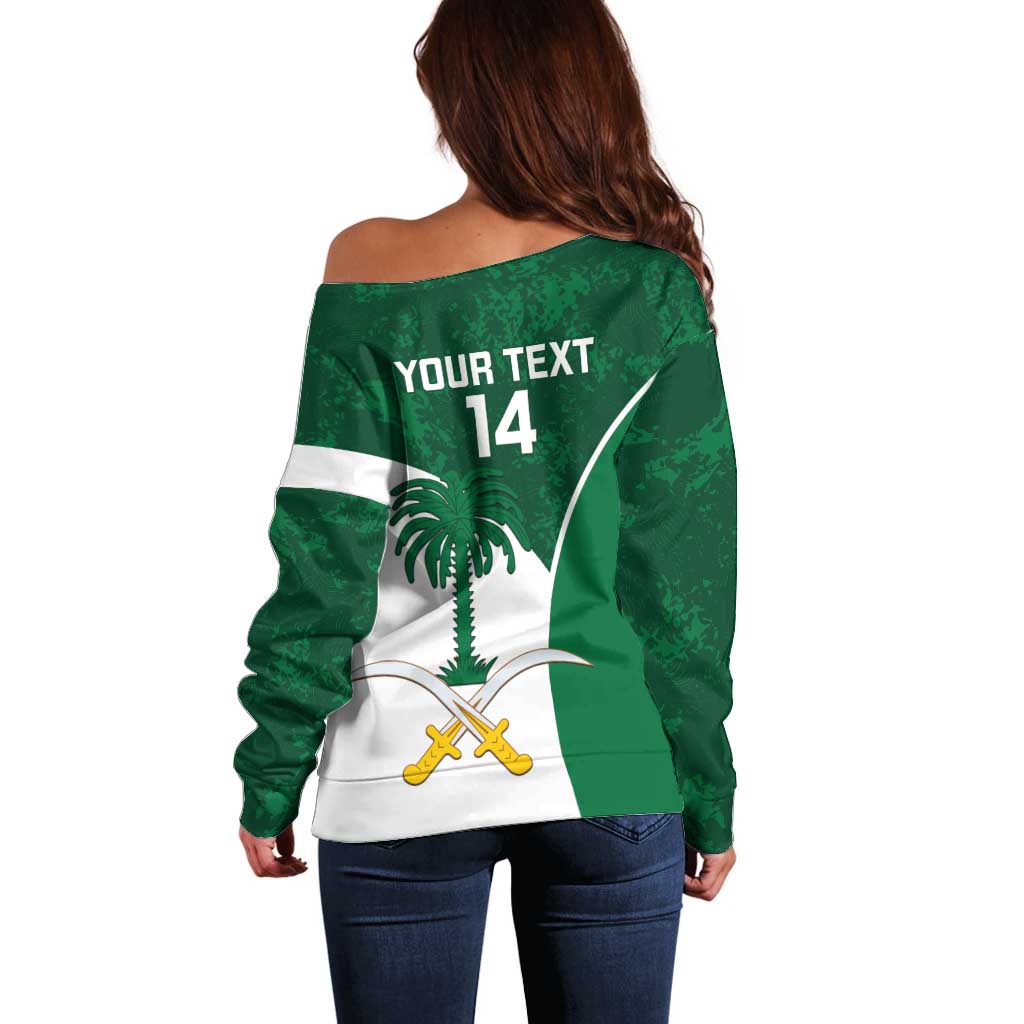 Custom Saudi Arabia Cricket Off Shoulder Sweater Go Champions Coat Of Arms Style - Wonder Print Shop