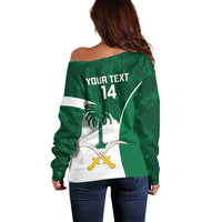 Custom Saudi Arabia Cricket Off Shoulder Sweater Go Champions Coat Of Arms Style - Wonder Print Shop