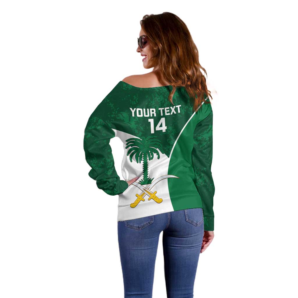 Custom Saudi Arabia Cricket Off Shoulder Sweater Go Champions Coat Of Arms Style - Wonder Print Shop