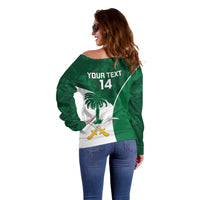 Custom Saudi Arabia Cricket Off Shoulder Sweater Go Champions Coat Of Arms Style - Wonder Print Shop