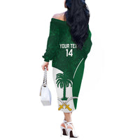 Custom Saudi Arabia Cricket Off The Shoulder Long Sleeve Dress Go Champions Coat Of Arms Style - Wonder Print Shop