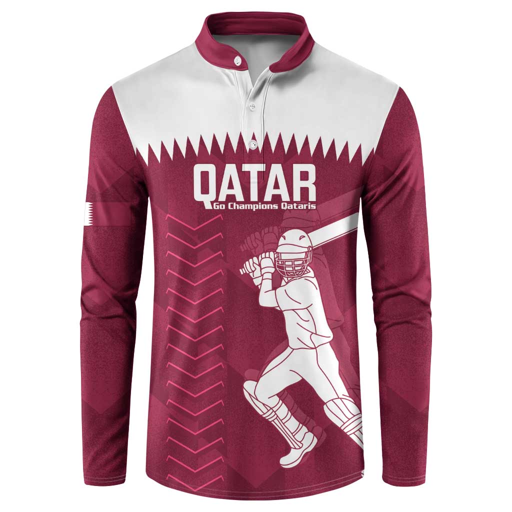 Custom Qatar Cricket Button Sweatshirt Go Champions Qataris Flag Style - Wonder Print Shop