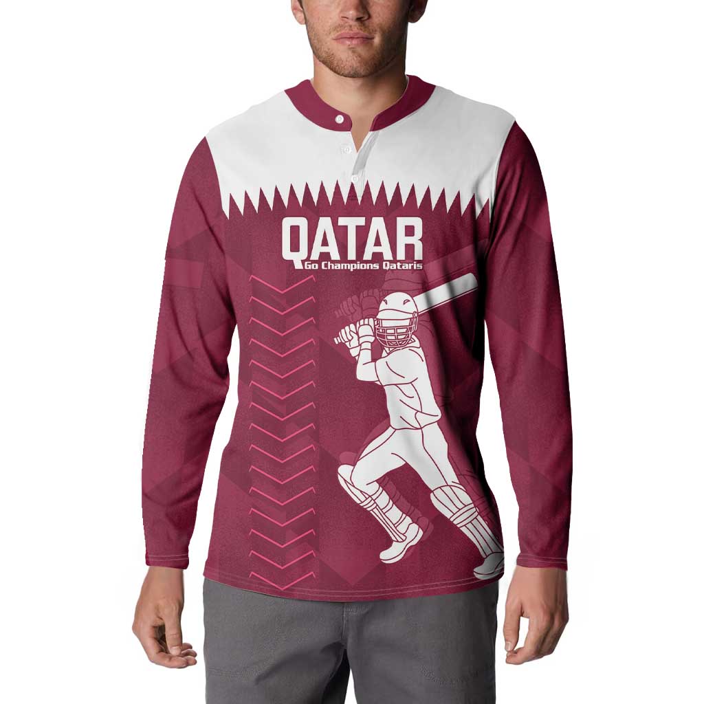 Custom Qatar Cricket Button Sweatshirt Go Champions Qataris Flag Style - Wonder Print Shop