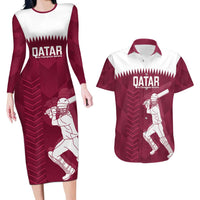 Custom Qatar Cricket Couples Matching Long Sleeve Bodycon Dress and Hawaiian Shirt Go Champions Qataris Flag Style - Wonder Print Shop