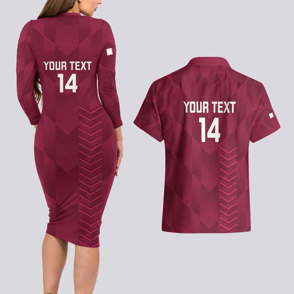 Custom Qatar Cricket Couples Matching Long Sleeve Bodycon Dress and Hawaiian Shirt Go Champions Qataris Flag Style - Wonder Print Shop