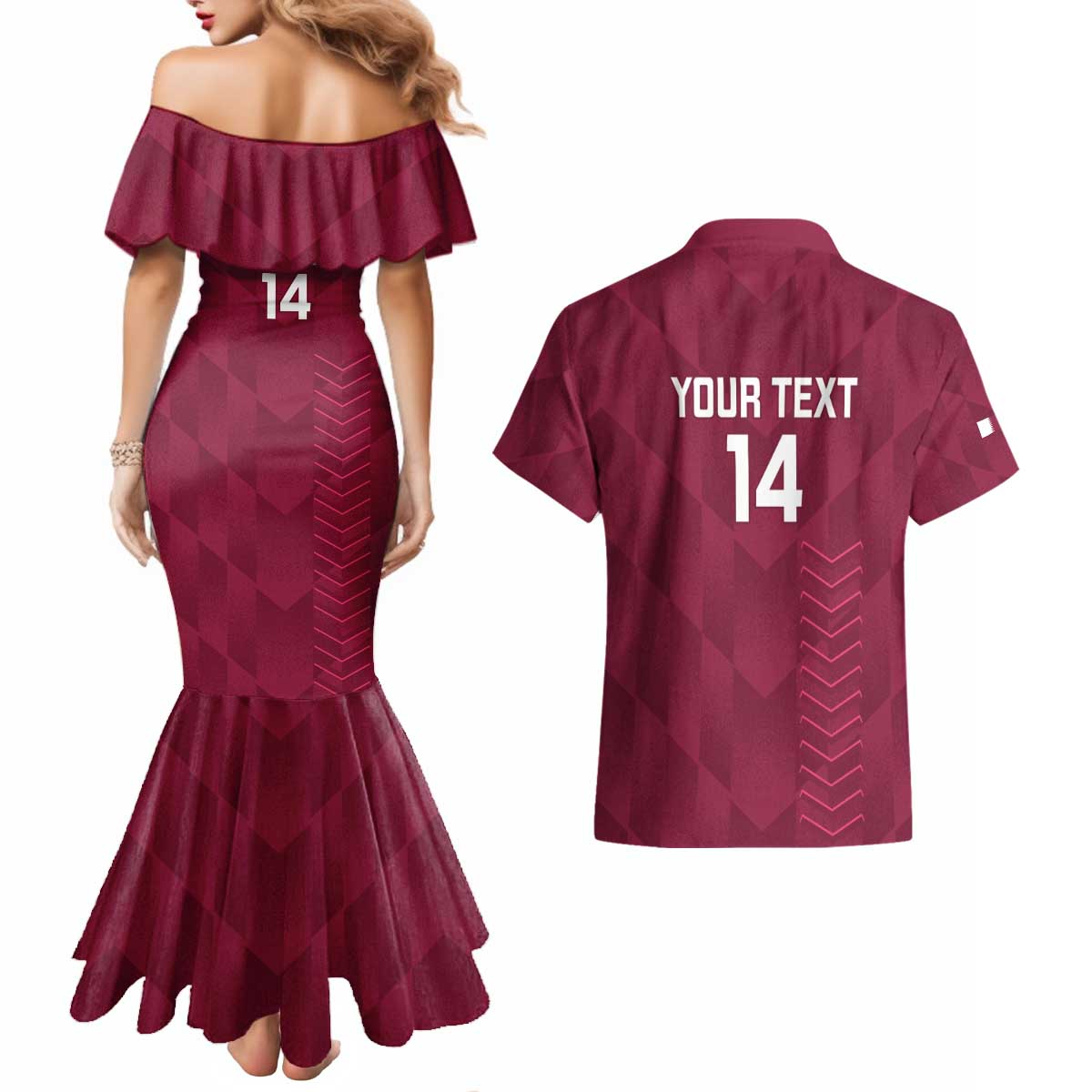 Custom Qatar Cricket Couples Matching Mermaid Dress and Hawaiian Shirt Go Champions Qataris Flag Style - Wonder Print Shop