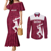 Custom Qatar Cricket Couples Matching Mermaid Dress and Long Sleeve Button Shirt Go Champions Qataris Flag Style