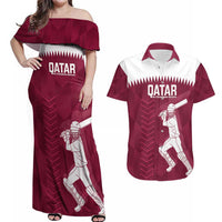Custom Qatar Cricket Couples Matching Off Shoulder Maxi Dress and Hawaiian Shirt Go Champions Qataris Flag Style - Wonder Print Shop