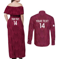 Custom Qatar Cricket Couples Matching Off Shoulder Maxi Dress and Long Sleeve Button Shirt Go Champions Qataris Flag Style - Wonder Print Shop