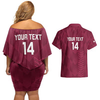 Custom Qatar Cricket Couples Matching Off Shoulder Short Dress and Hawaiian Shirt Go Champions Qataris Flag Style - Wonder Print Shop