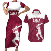 Custom Qatar Cricket Couples Matching Short Sleeve Bodycon Dress and Hawaiian Shirt Go Champions Qataris Flag Style - Wonder Print Shop