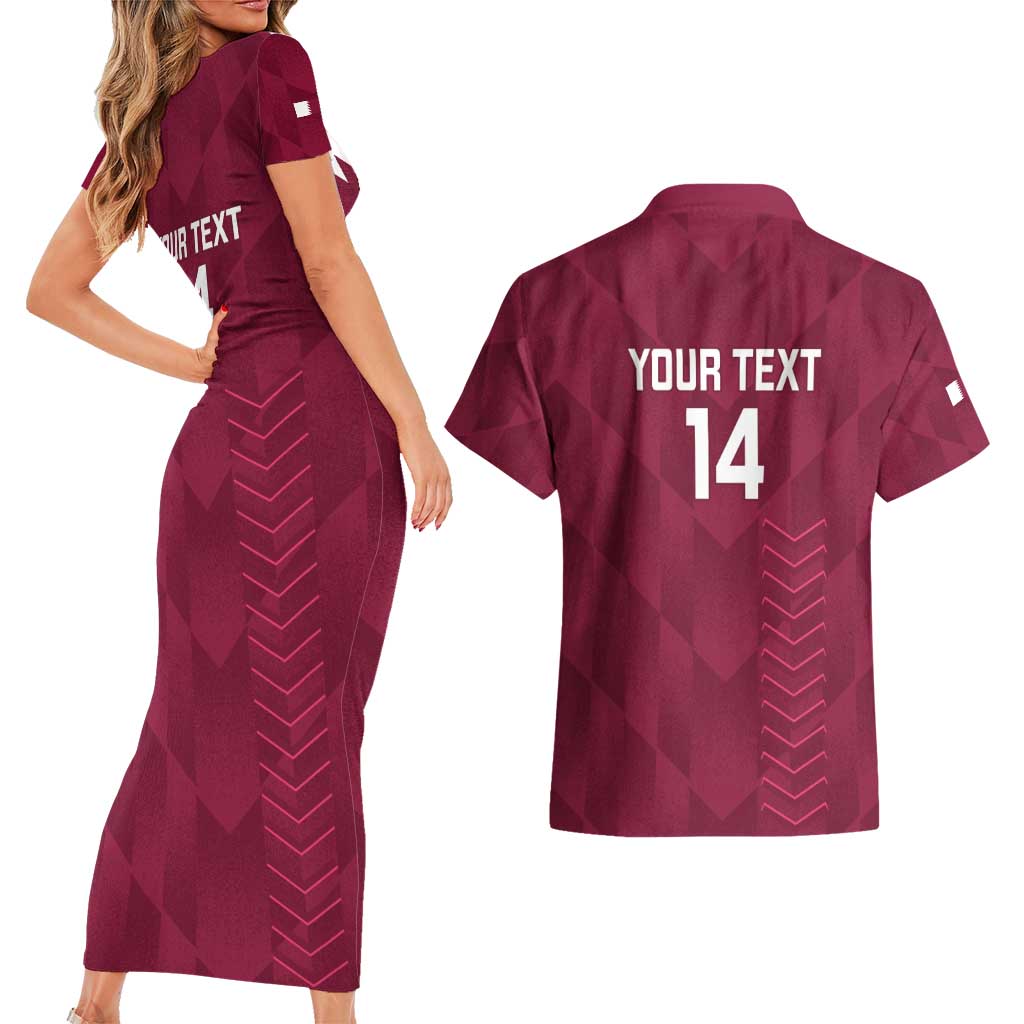 Custom Qatar Cricket Couples Matching Short Sleeve Bodycon Dress and Hawaiian Shirt Go Champions Qataris Flag Style - Wonder Print Shop