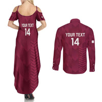Custom Qatar Cricket Couples Matching Summer Maxi Dress and Long Sleeve Button Shirt Go Champions Qataris Flag Style - Wonder Print Shop