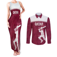 Custom Qatar Cricket Couples Matching Tank Maxi Dress and Long Sleeve Button Shirt Go Champions Qataris Flag Style - Wonder Print Shop