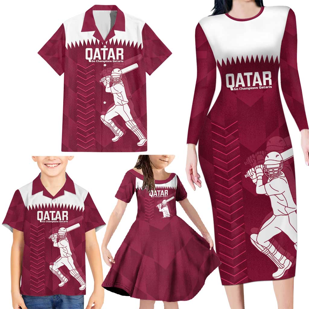Custom Qatar Cricket Family Matching Long Sleeve Bodycon Dress and Hawaiian Shirt Go Champions Qataris Flag Style - Wonder Print Shop