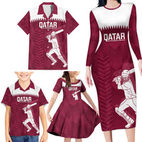 Custom Qatar Cricket Family Matching Long Sleeve Bodycon Dress and Hawaiian Shirt Go Champions Qataris Flag Style - Wonder Print Shop