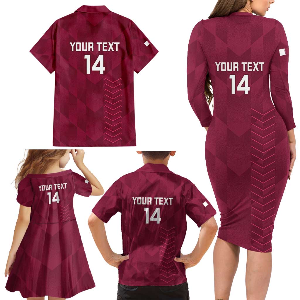 Custom Qatar Cricket Family Matching Long Sleeve Bodycon Dress and Hawaiian Shirt Go Champions Qataris Flag Style - Wonder Print Shop