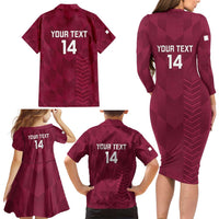 Custom Qatar Cricket Family Matching Long Sleeve Bodycon Dress and Hawaiian Shirt Go Champions Qataris Flag Style - Wonder Print Shop