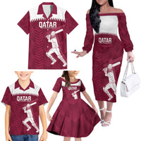 Custom Qatar Cricket Family Matching Off The Shoulder Long Sleeve Dress and Hawaiian Shirt Go Champions Qataris Flag Style - Wonder Print Shop