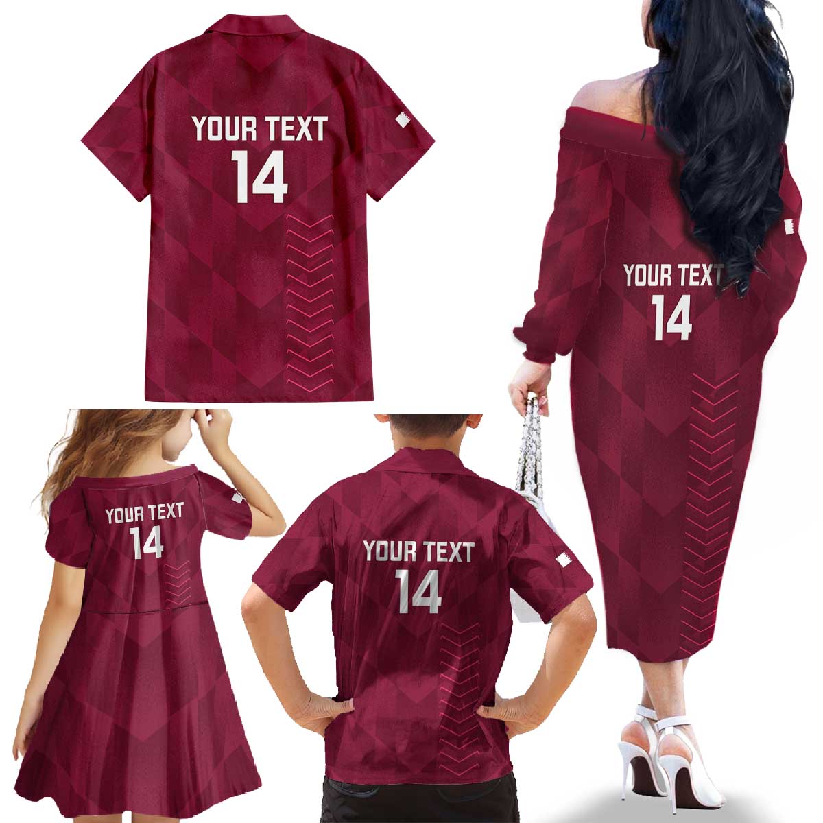 Custom Qatar Cricket Family Matching Off The Shoulder Long Sleeve Dress and Hawaiian Shirt Go Champions Qataris Flag Style - Wonder Print Shop