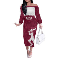 Custom Qatar Cricket Family Matching Off The Shoulder Long Sleeve Dress and Hawaiian Shirt Go Champions Qataris Flag Style - Wonder Print Shop