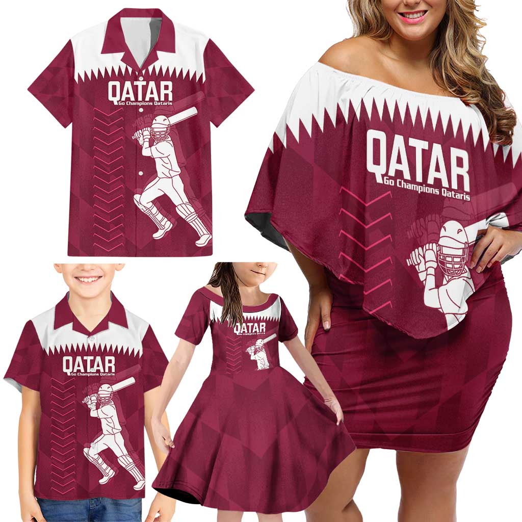 Custom Qatar Cricket Family Matching Off Shoulder Short Dress and Hawaiian Shirt Go Champions Qataris Flag Style - Wonder Print Shop