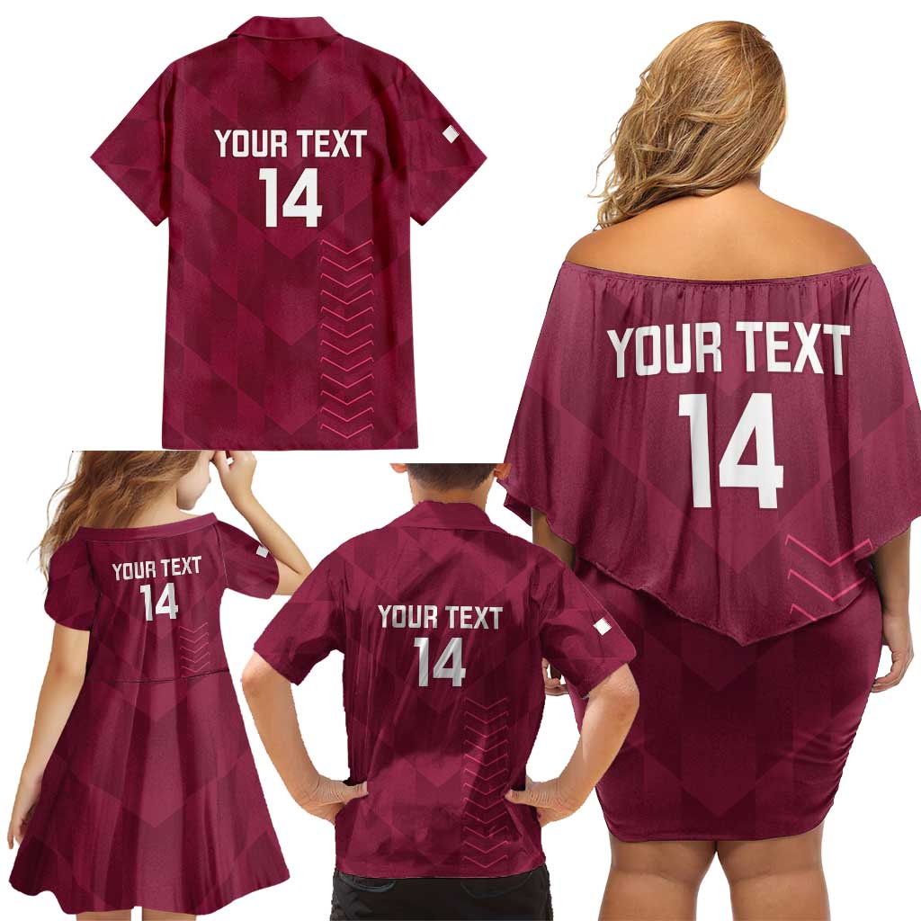 Custom Qatar Cricket Family Matching Off Shoulder Short Dress and Hawaiian Shirt Go Champions Qataris Flag Style - Wonder Print Shop