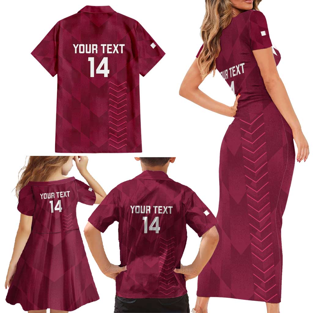 Custom Qatar Cricket Family Matching Short Sleeve Bodycon Dress and Hawaiian Shirt Go Champions Qataris Flag Style - Wonder Print Shop