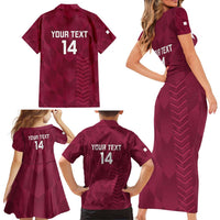 Custom Qatar Cricket Family Matching Short Sleeve Bodycon Dress and Hawaiian Shirt Go Champions Qataris Flag Style - Wonder Print Shop