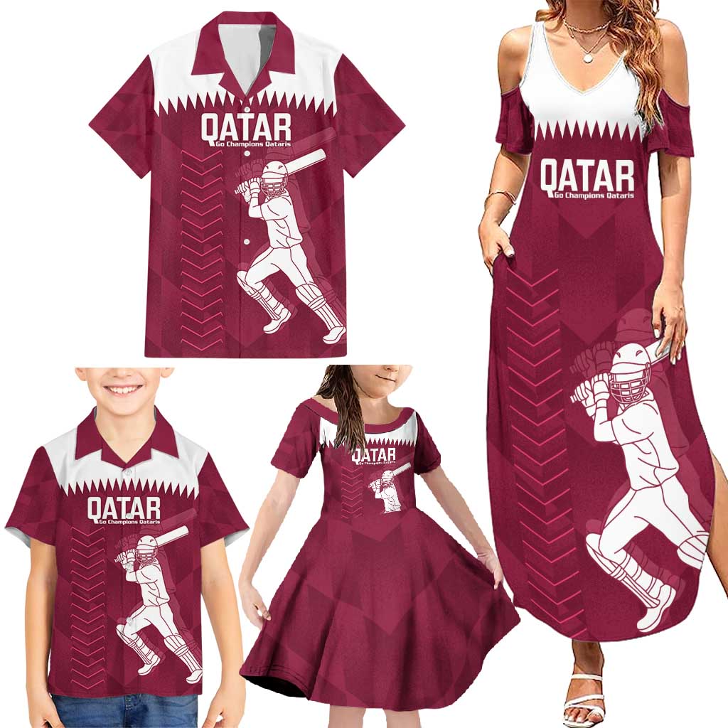 Custom Qatar Cricket Family Matching Summer Maxi Dress and Hawaiian Shirt Go Champions Qataris Flag Style - Wonder Print Shop