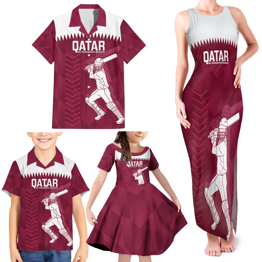 Custom Qatar Cricket Family Matching Tank Maxi Dress and Hawaiian Shirt Go Champions Qataris Flag Style - Wonder Print Shop