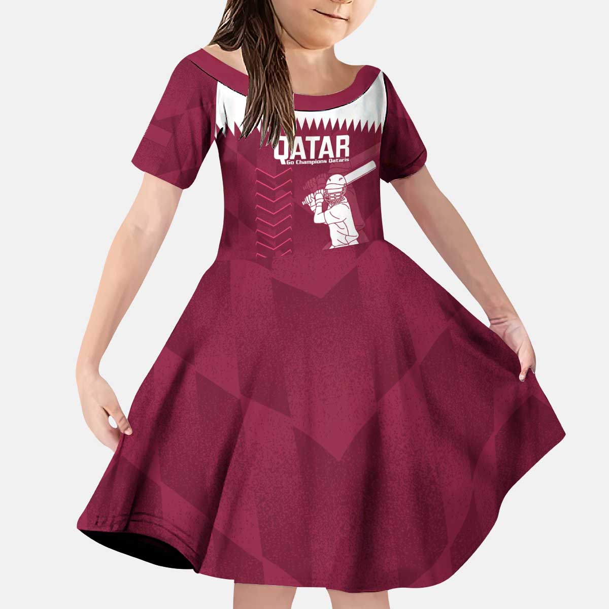 Custom Qatar Cricket Kid Short Sleeve Dress Go Champions Qataris Flag Style - Wonder Print Shop