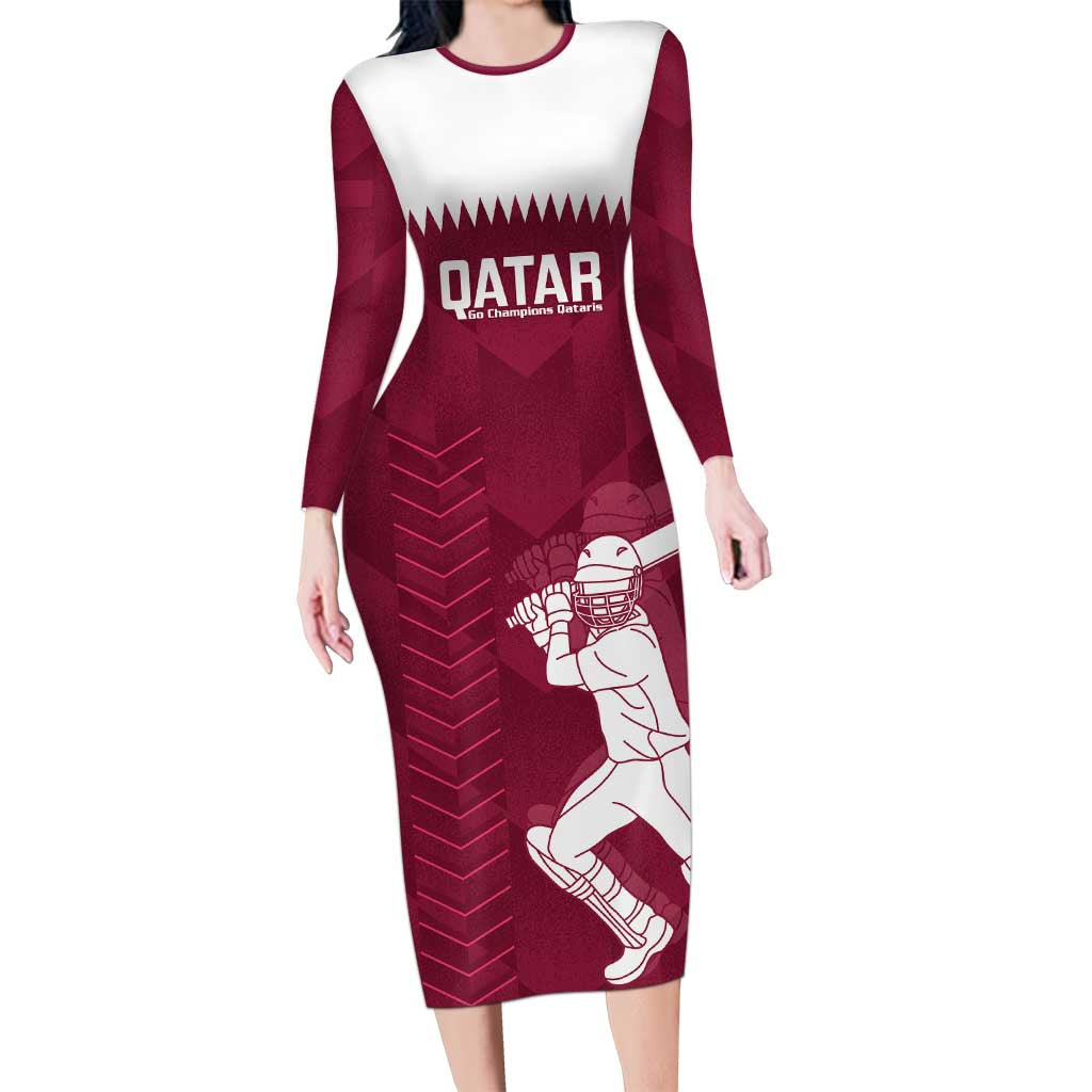 Custom Qatar Cricket Long Sleeve Bodycon Dress Go Champions Qataris Flag Style - Wonder Print Shop