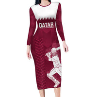 Custom Qatar Cricket Long Sleeve Bodycon Dress Go Champions Qataris Flag Style - Wonder Print Shop